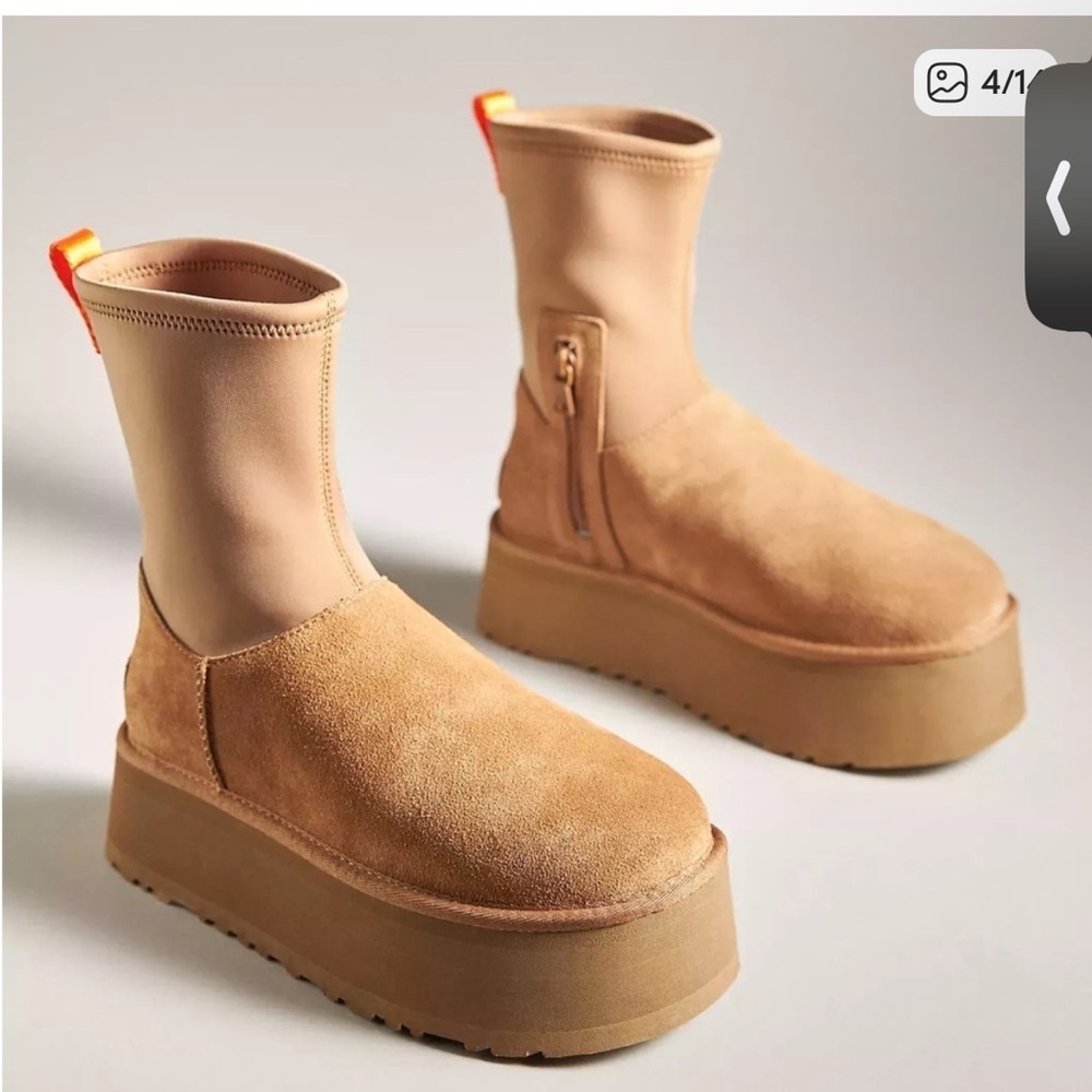 LIKE NEW CLASSIC DIPPER UGGS SOCKS ZIPPER BOOTIES BOOTS WOMENS 9 CHESTNUT TAN
